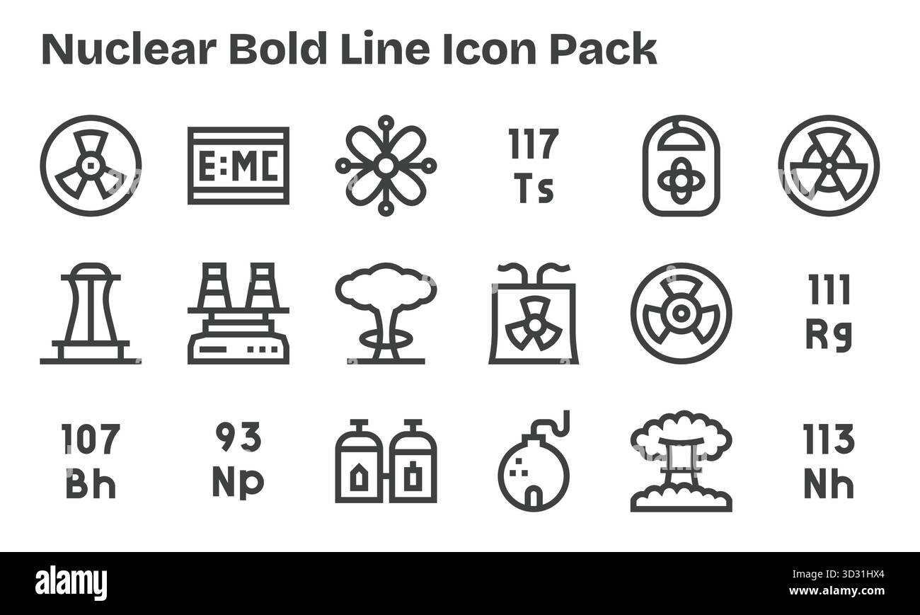 Améliorez vos projets avec 18 icônes Bold Line sur le thème du nucléaire, idéal pour les conceptions propres et professionnelles. Illustration de Vecteur