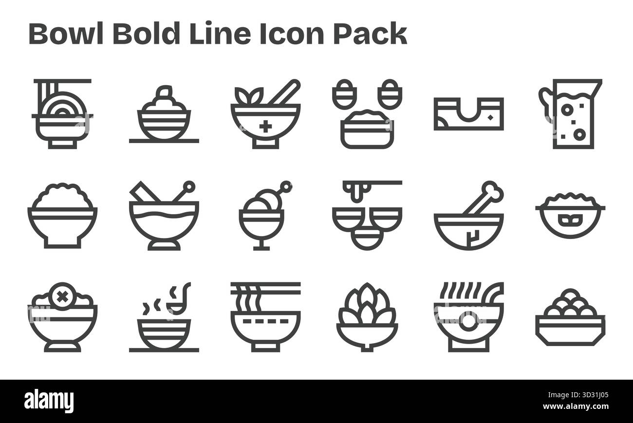 Ce pack Bowl Icon comprend 18 vecteurs Bold Line, parfaits pour améliorer les interfaces numériques. Illustration de Vecteur