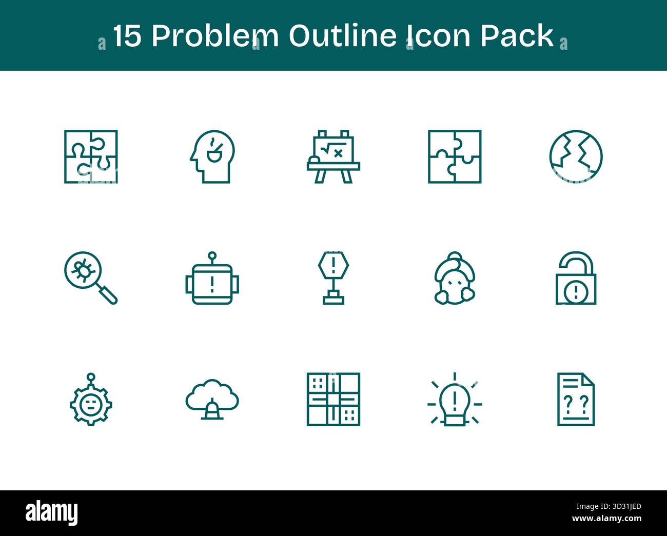 Un ensemble dynamique de 15 icônes dans le style Outline, adapté au problème et adapté aux produits numériques. Illustration de Vecteur