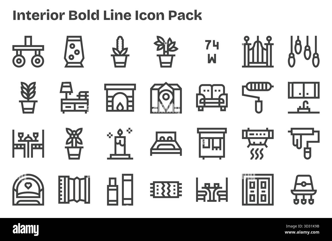 Un ensemble dynamique de 28 icônes dans le style Extra Bold Line, adapté pour l'intérieur et adapté pour les produits numériques. Illustration de Vecteur