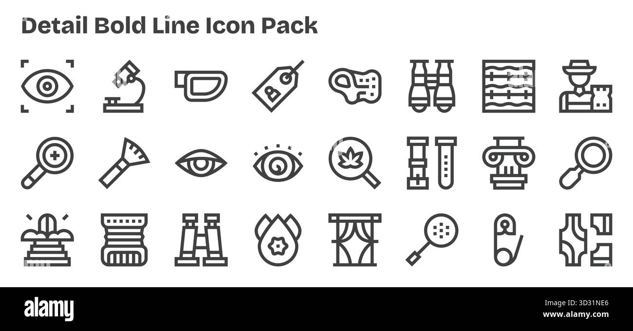 Explorez les 24 icônes vectorielles de style gras Outline inspirées par Detail. Parfait pour les interfaces Web et d'application. Illustration de Vecteur