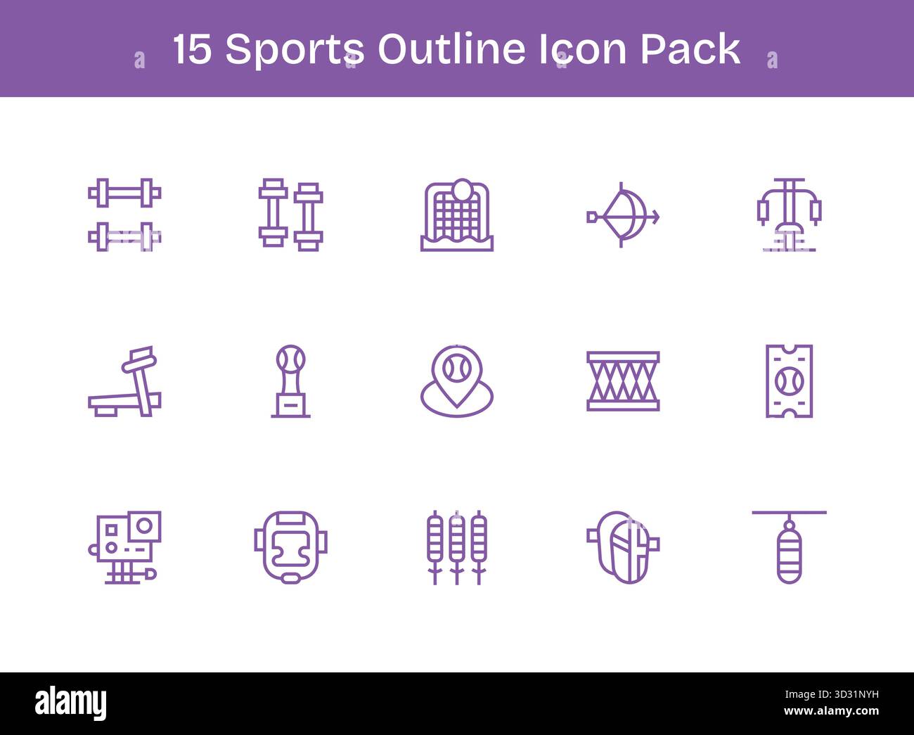 Un ensemble polyvalent de 15 icônes vectorielles Outline axées sur le sport, idéal pour les applications mobiles et Web. Illustration de Vecteur