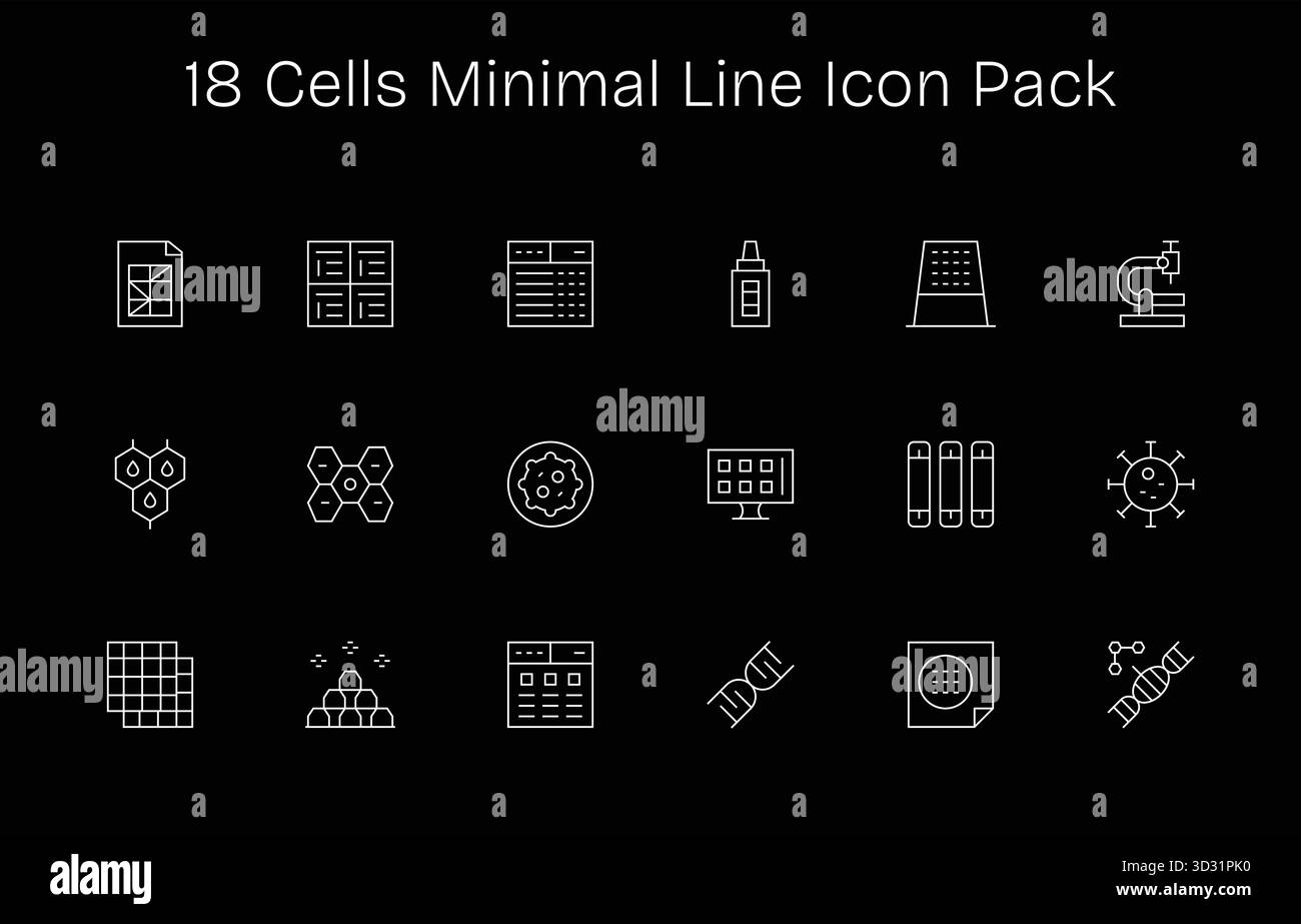 Un ensemble polyvalent de 18 icônes vectorielles de ligne minimale axées sur les cellules, idéal pour les applications mobiles et Web. Illustration de Vecteur