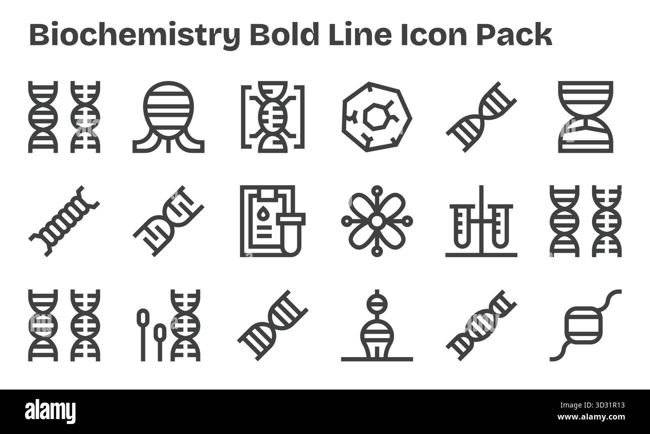 Télécharger 18 icônes évolutives Bold Line conçues pour la biochimie, adaptées aux projets professionnels et créatifs. Illustration de Vecteur