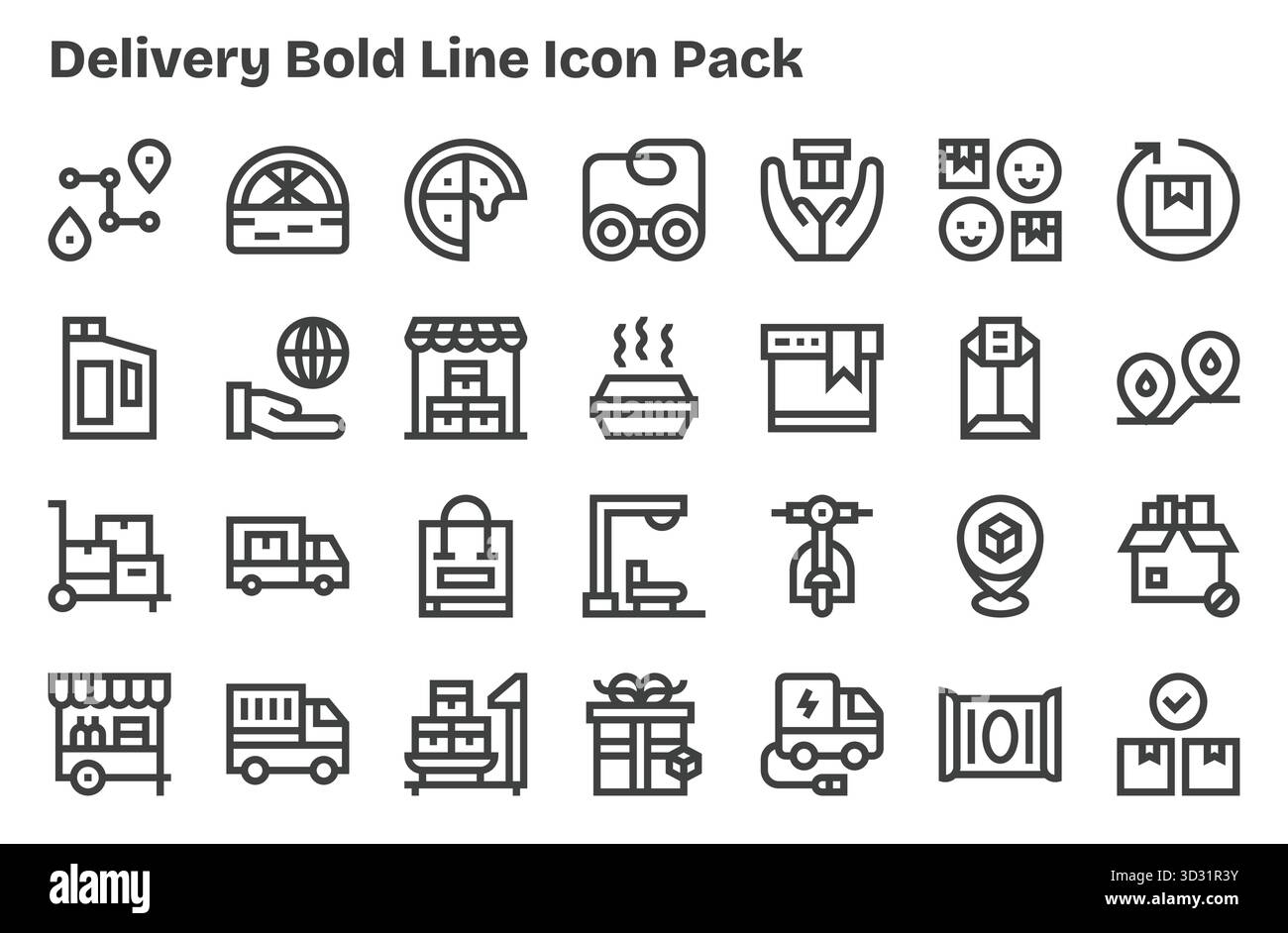 Explorez 28 icônes vectorielles Extra Bold Line inspirées par Delivery. Parfait pour les interfaces Web et d'application. Illustration de Vecteur
