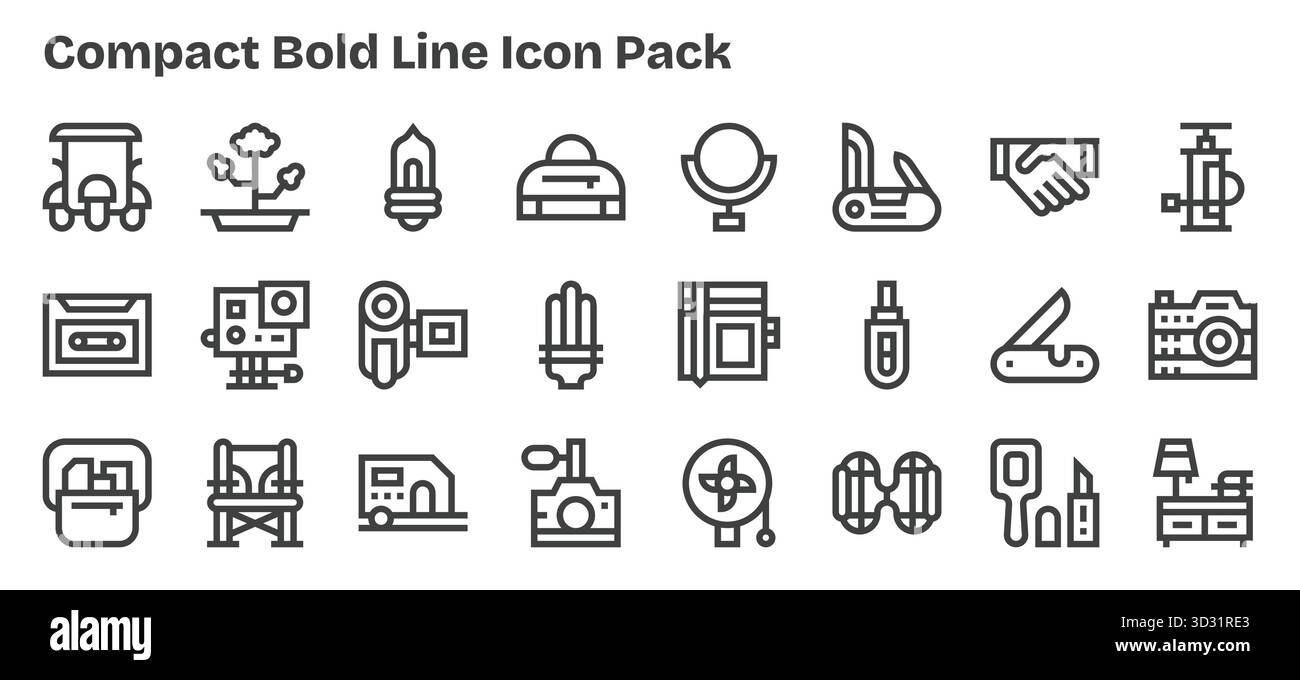 Professionnellement conçu 24 icônes dans le style Bold Outline, capturant l'essence de Compact pour la conception d'interface utilisateur. Illustration de Vecteur