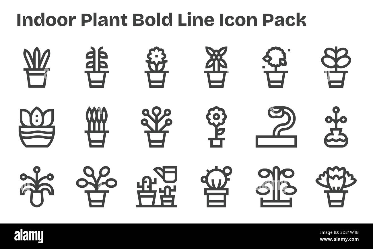 Cette collection comprend 18 icônes de style Bold Line adaptées au thème Indoor Plant, idéales pour le design numérique. Illustration de Vecteur