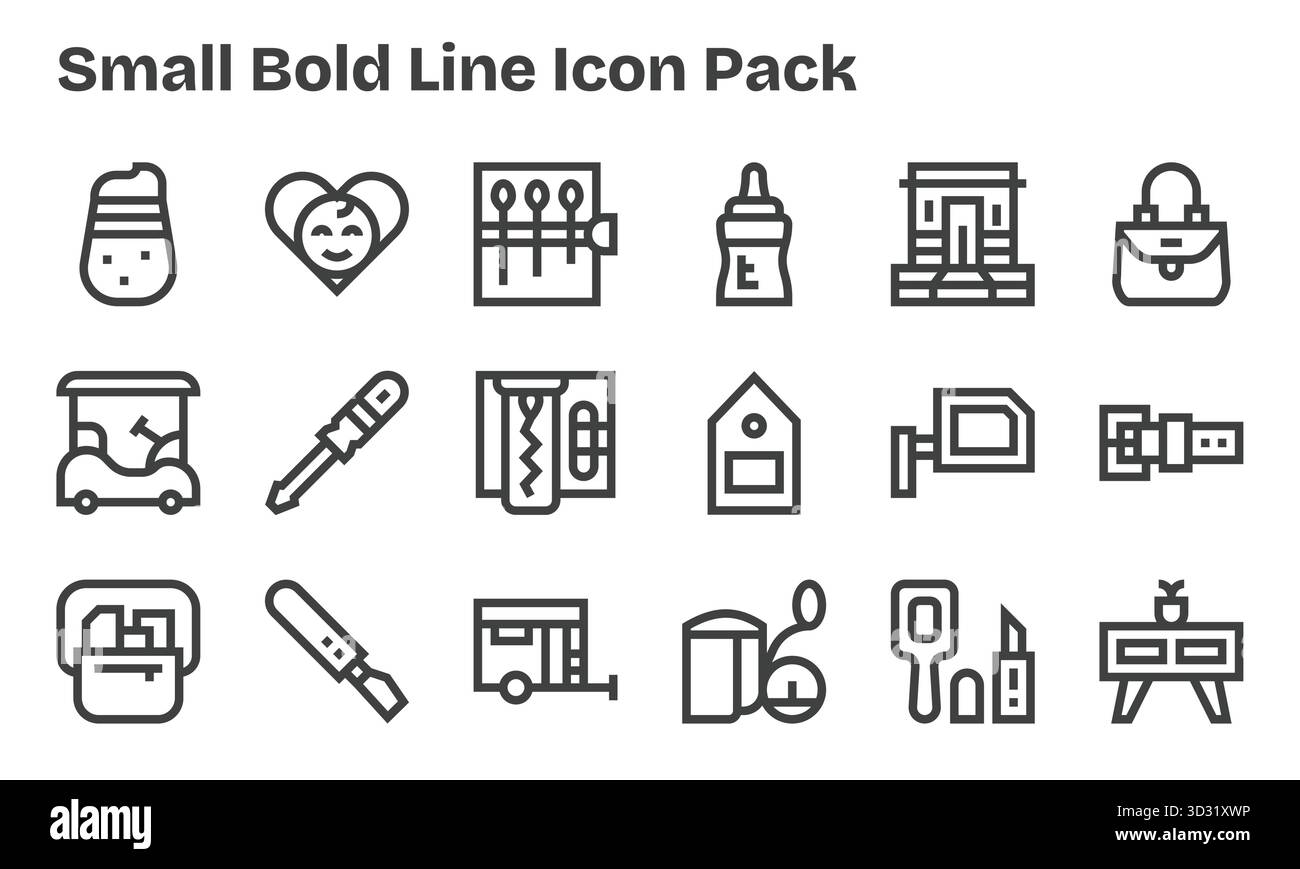 Explorez 18 icônes vectorielles de style Bold Line inspirées par Small. Parfait pour les interfaces Web et d'application. Illustration de Vecteur