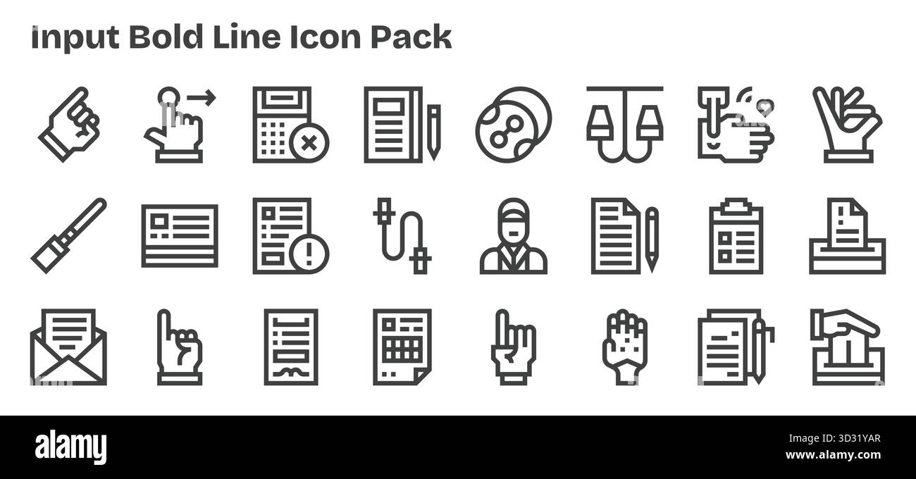 Télécharger 24 icônes évolutives Bold Outline conçues pour l'entrée, adaptées aux projets professionnels et créatifs. Illustration de Vecteur