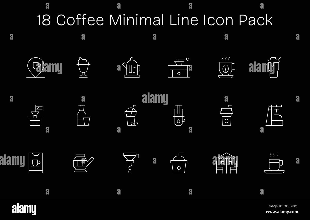 Professionnellement conçu 18 icônes dans le style minimal Line, capturant l'essence du café pour la conception d'interface utilisateur. Illustration de Vecteur