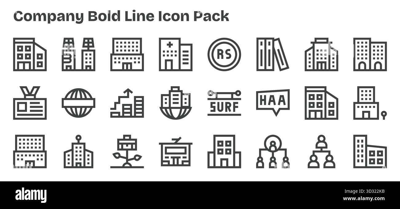 Pack vectoriel avec 24 icônes Bold Outline inspirées par la société, idéal pour le travail de conception évolutif et créatif. Illustration de Vecteur