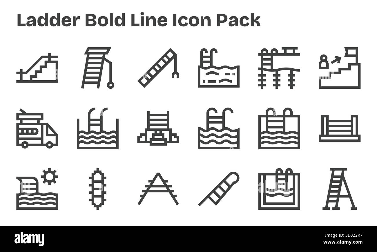 Cette collection comprend 18 icônes de style Bold Line adaptées au thème de l'échelle, idéales pour la conception numérique. Illustration de Vecteur