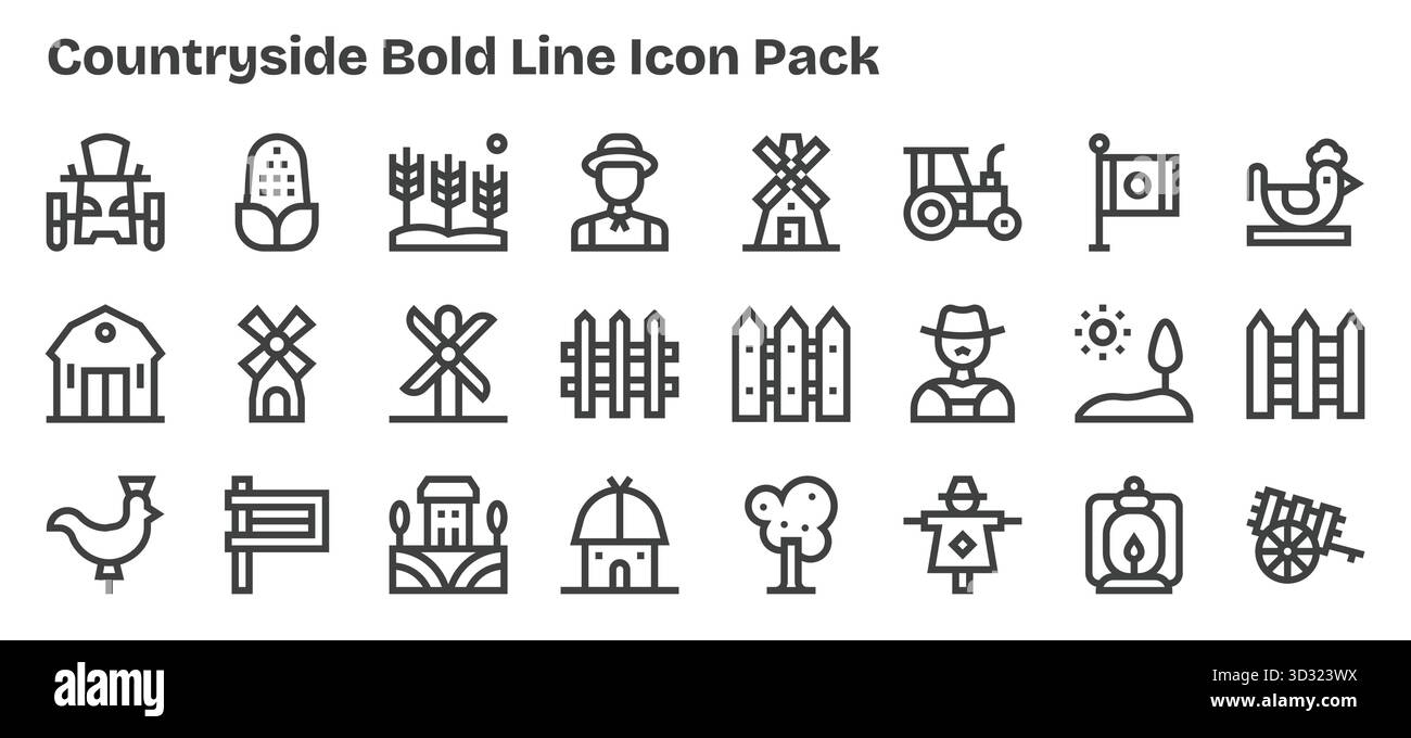 Professionnellement conçu 24 icônes dans le style Bold Outline, capturant l'essence de la campagne pour la conception d'interface utilisateur. Illustration de Vecteur