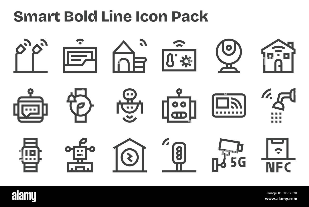 Télécharger 18 icônes Bold Line évolutives conçues pour Smart, adaptées aux projets professionnels et créatifs. Illustration de Vecteur