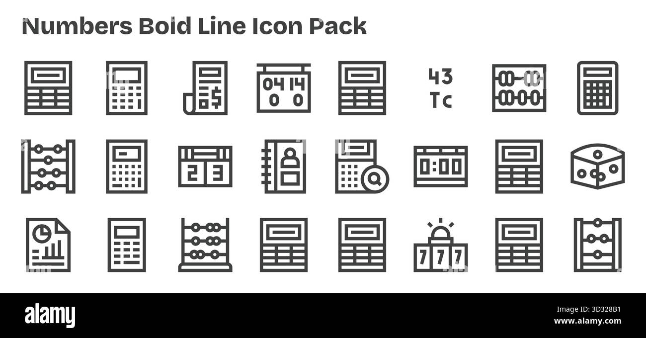 Améliorez vos projets avec 24 icônes Bold Outline sur le thème des chiffres, idéales pour les designs propres et professionnels. Illustration de Vecteur