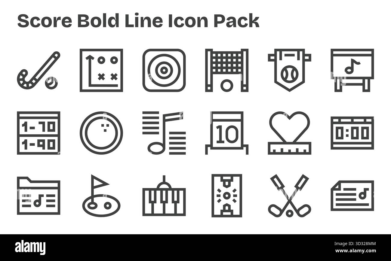 Un ensemble polyvalent de 18 icônes vectorielles Bold Line axées sur score, idéal pour les applications mobiles et web. Illustration de Vecteur