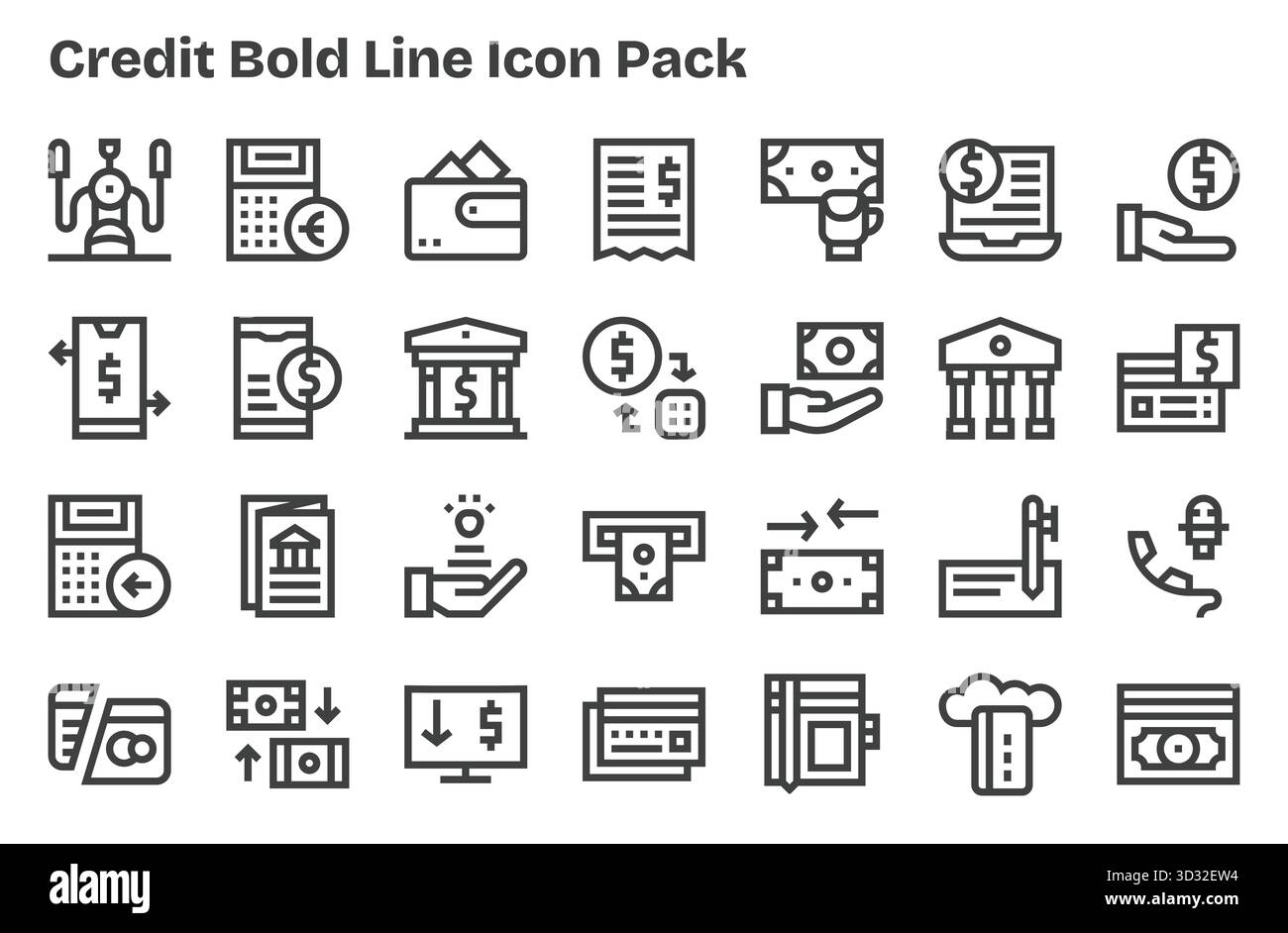 Collection de 28 icônes vectorielles Extra Bold Line-style pour crédit, conçues pour la clarté et la polyvalence. Illustration de Vecteur