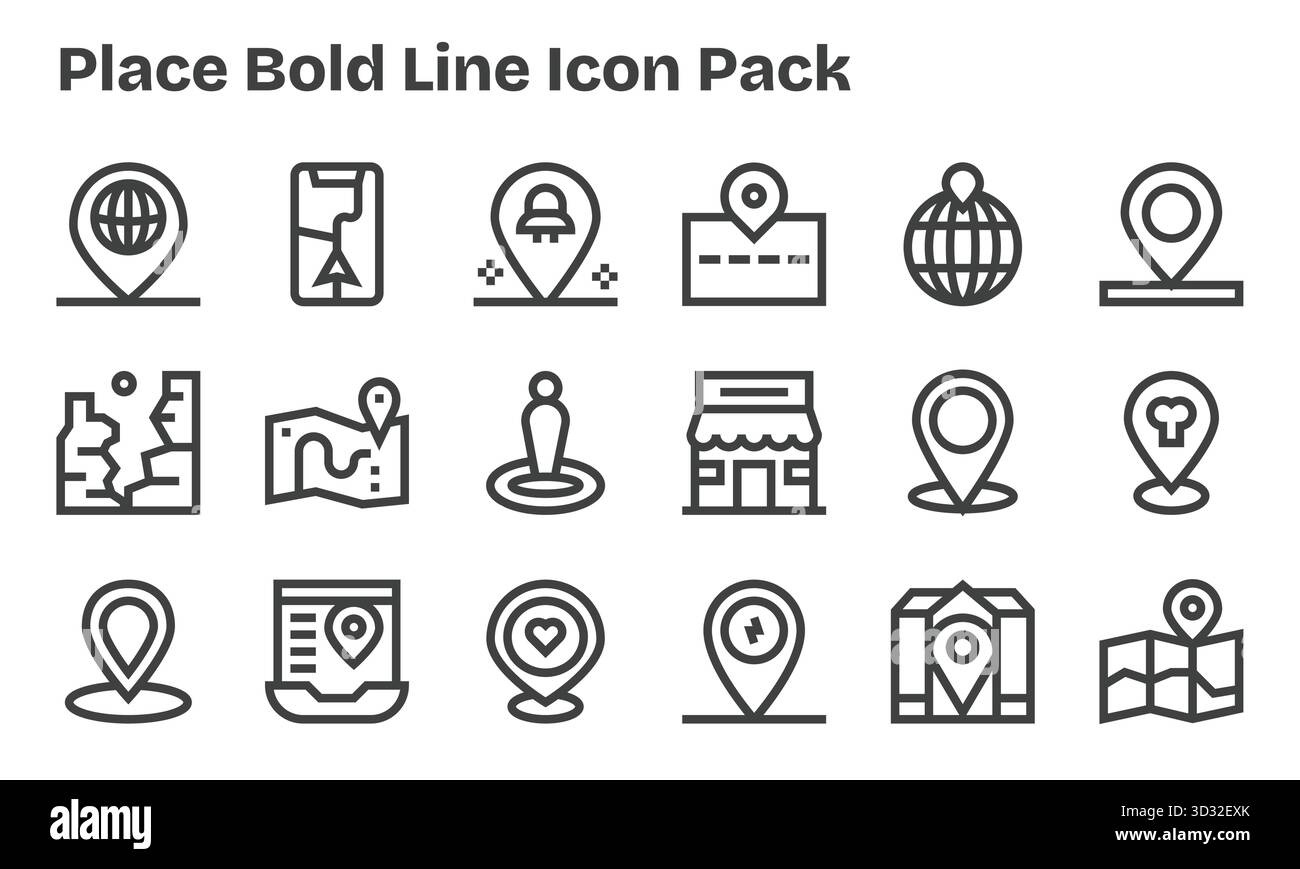 Télécharger 18 icônes Bold Line évolutives conçues pour le lieu, adapté aux projets professionnels et créatifs. Illustration de Vecteur