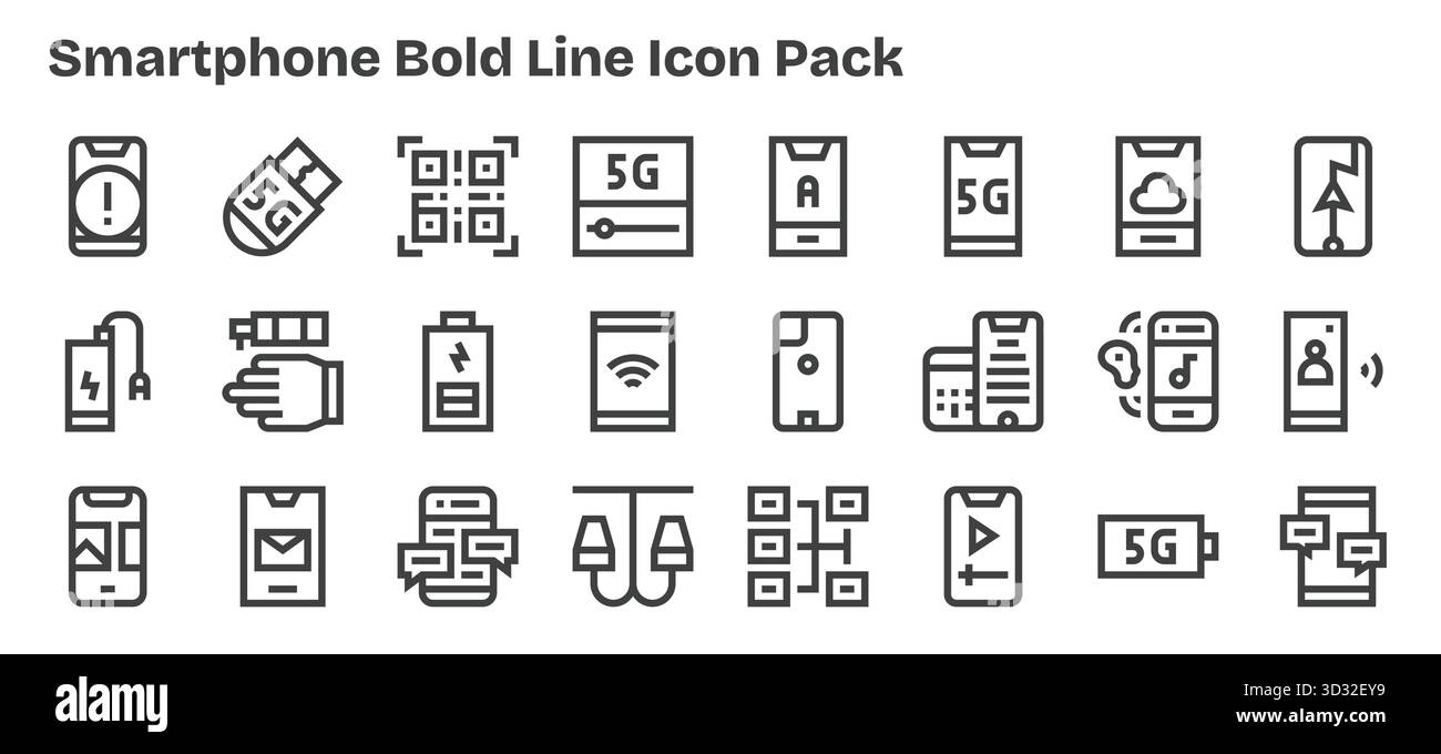 Télécharger 24 icônes évolutives Bold Outline conçues pour smartphone, adaptées aux projets professionnels et créatifs. Illustration de Vecteur