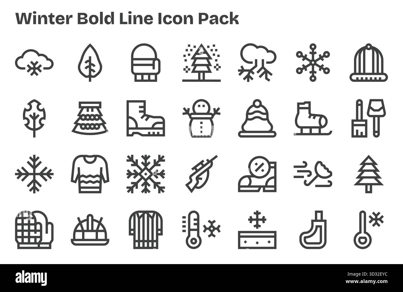 Pack organisé de 28 icônes vectorielles dans la conception Extra Bold Line, centré autour de concepts d'hiver. Illustration de Vecteur