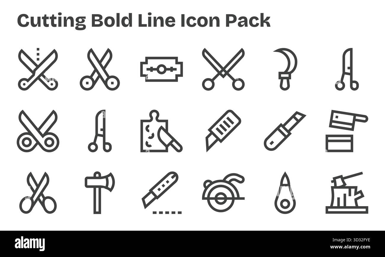 Un ensemble dynamique de 18 icônes dans le style Bold Line, adapté pour la découpe et adapté aux produits numériques. Illustration de Vecteur