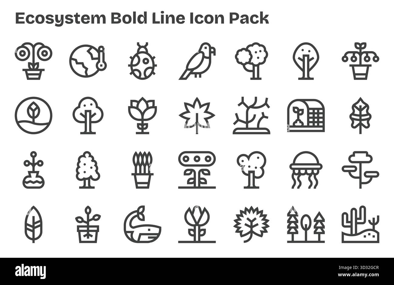 Ce pack d'icônes Ecosystem comprend 28 vecteurs Extra Bold Line, parfaits pour améliorer les interfaces numériques. Illustration de Vecteur