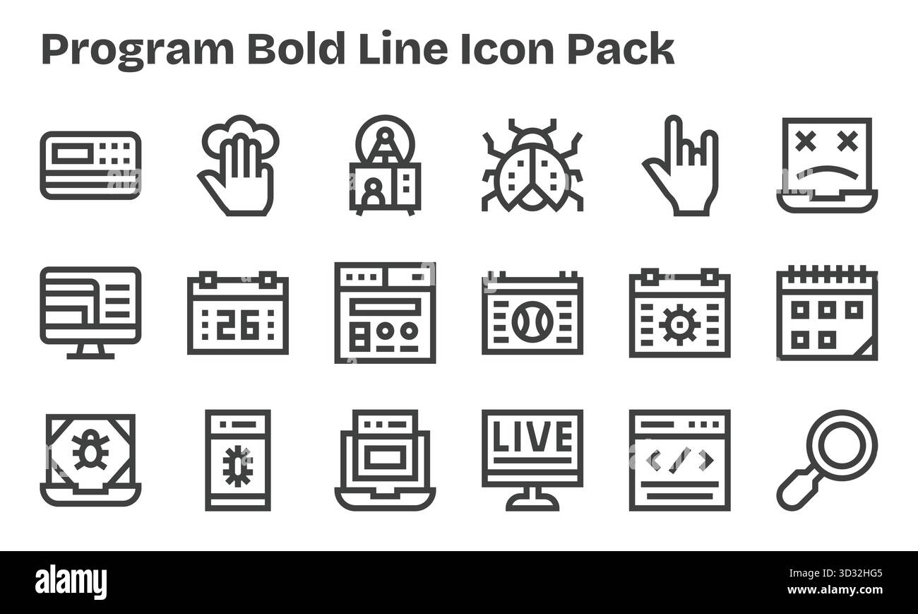 Explorez 18 icônes vectorielles de style Bold Line inspirées par Program. Parfait pour les interfaces Web et d'application. Illustration de Vecteur