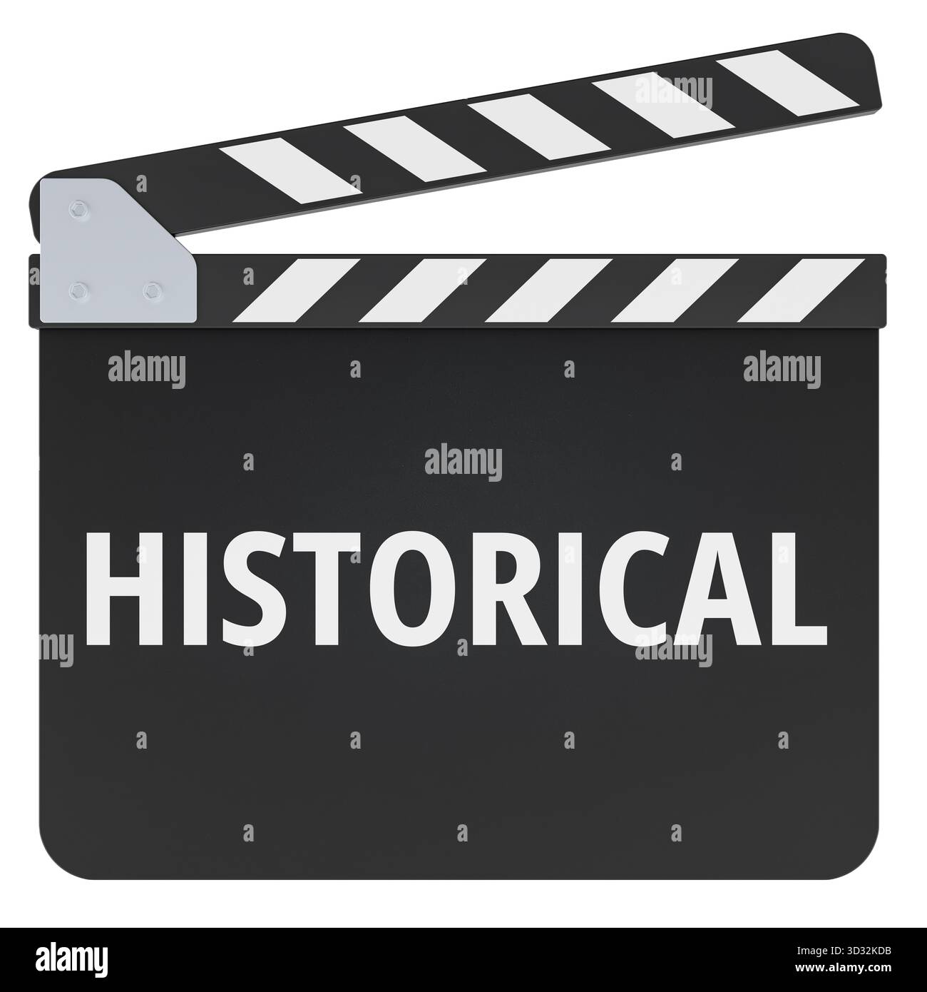Concept de film historique avec claquette de film. Rendu 3D isolé sur fond blanc Banque D'Images