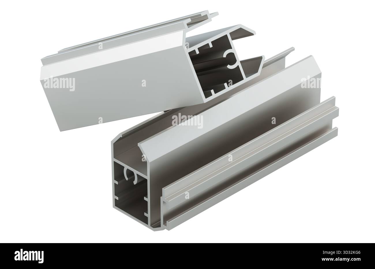 Profils en aluminium avec rainures, rendu 3D isolé sur fond blanc Banque D'Images