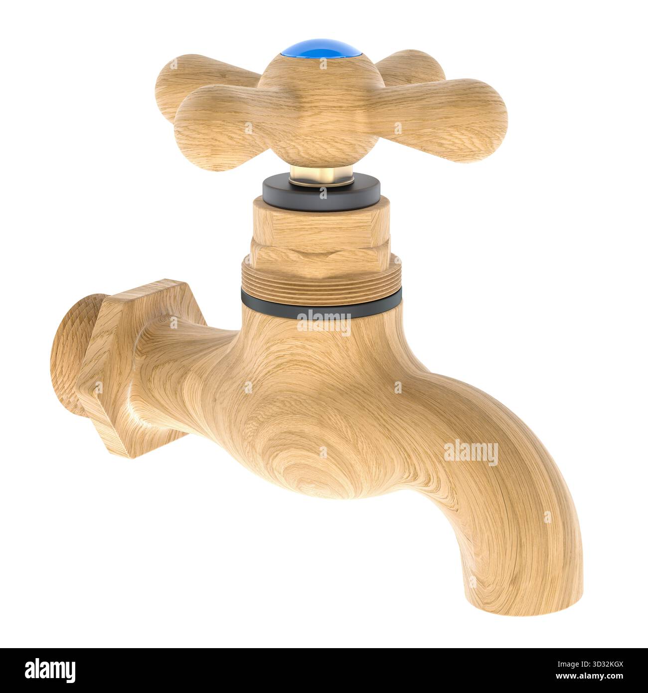 Robinet en bois. Utilisé comme métaphore ludique pour le désir, le flirt et l'attraction. Rendu 3D isolé sur fond blanc Banque D'Images