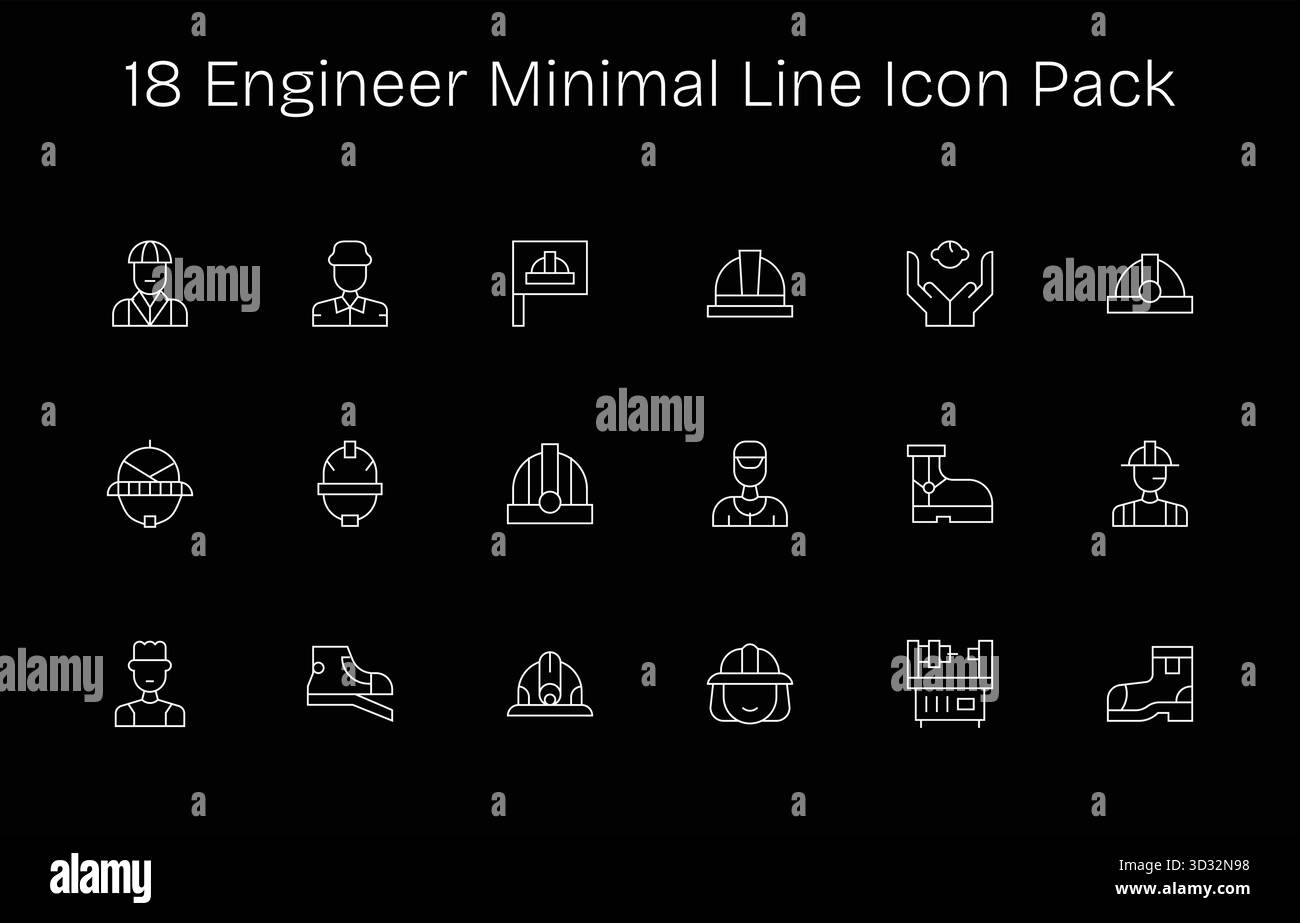 Collection de 18 icônes vectorielles de style ligne minimale pour Engineer, conçues pour la clarté et la polyvalence. Illustration de Vecteur