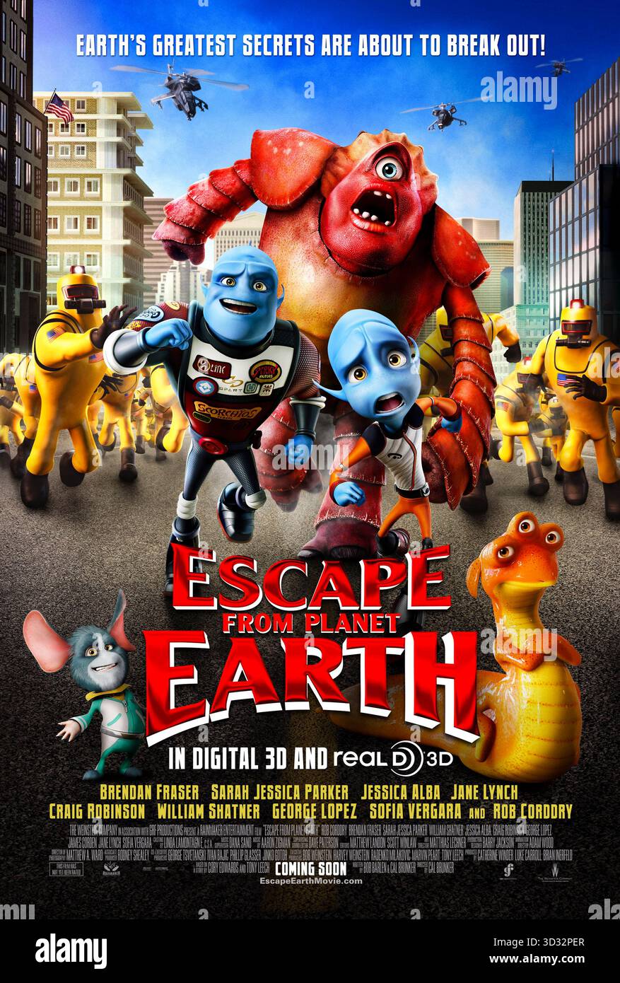 Escape from Planet Earth (2013) réalisé par Cal Brunker et mettant en vedette Rob Corddry, Brendan Fraser et Sarah Jessica Parker. Les frères astronautes extraterrestres se lancent dans une mission de sauvetage audacieuse sur une planète dangereuse et se retrouvent piégés sur Terre. Affiche AMÉRICAINE À une feuille POUR USAGE ÉDITORIAL UNIQUEMENT. Crédit : BFA / The Weinstein Company Banque D'Images