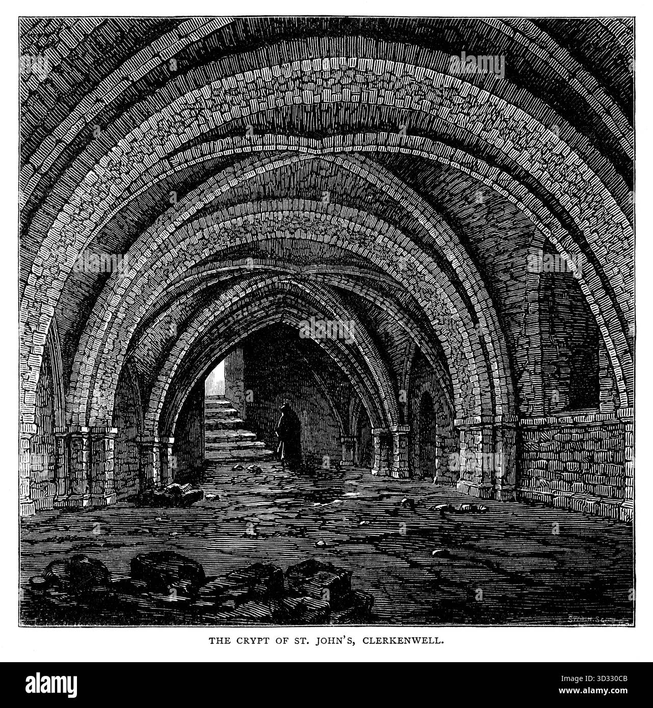 Gravure du 19ème siècle de la crypte des membres John’s à Clerkenwell. Banque D'Images