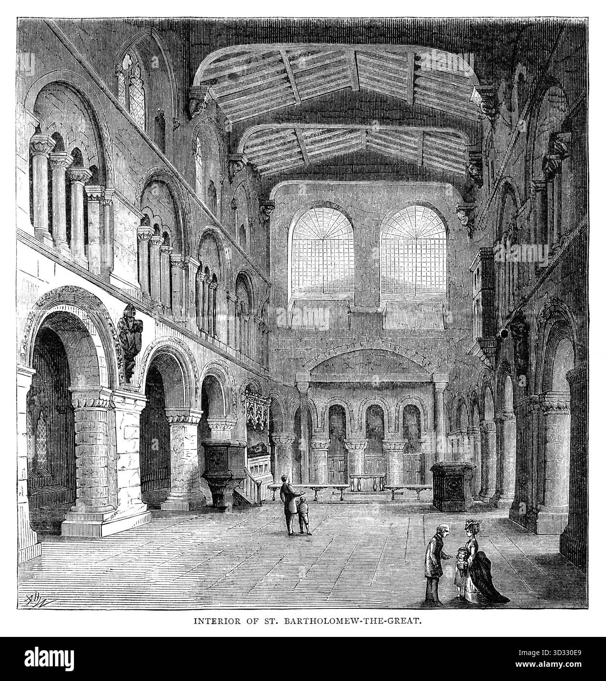Gravure du XIXe siècle de l'intérieur de l'église de Bartholomée le Grand Banque D'Images