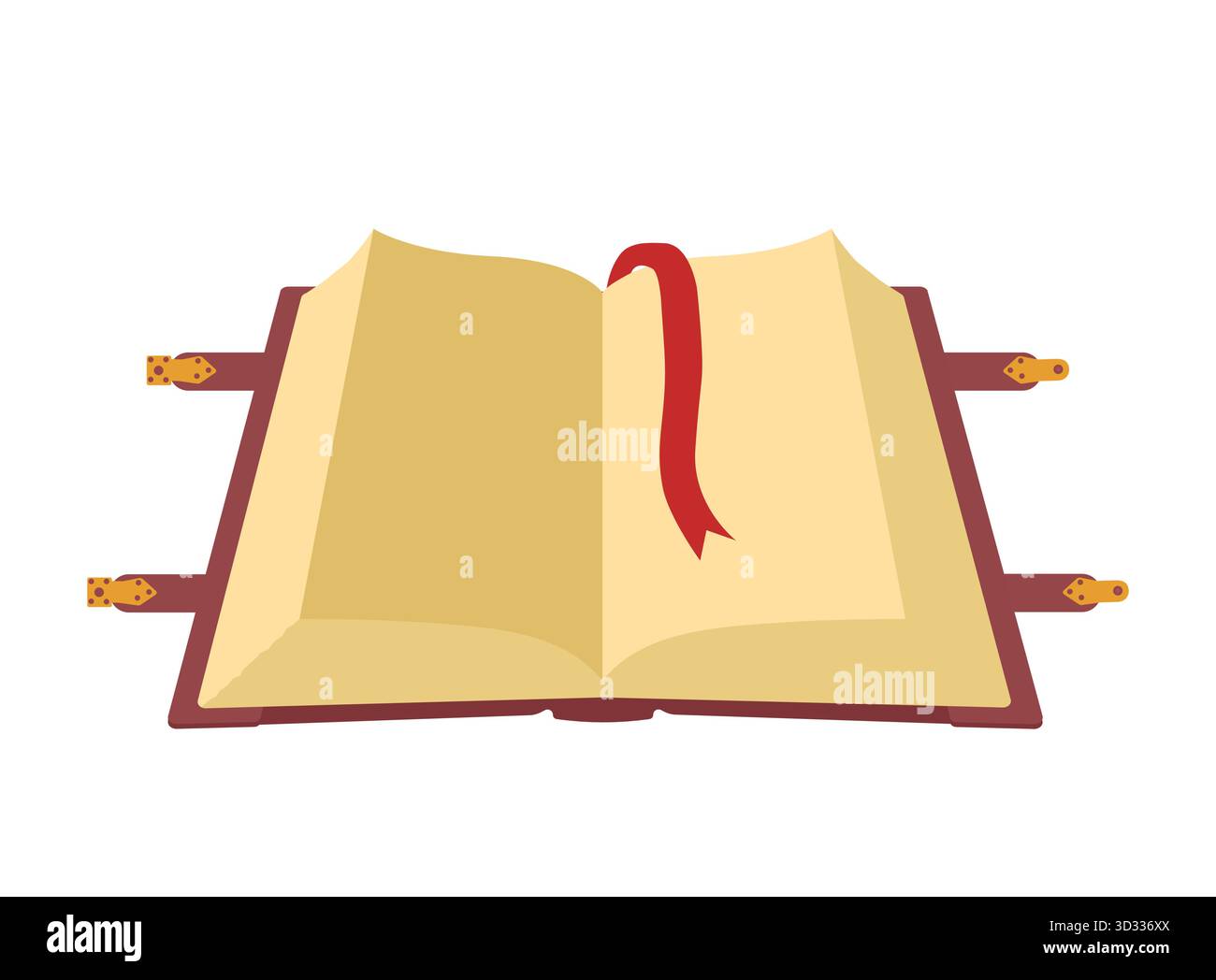 Livre magique médiéval ouvert avec signet rouge pour la fantaisie historique Illustration de Vecteur