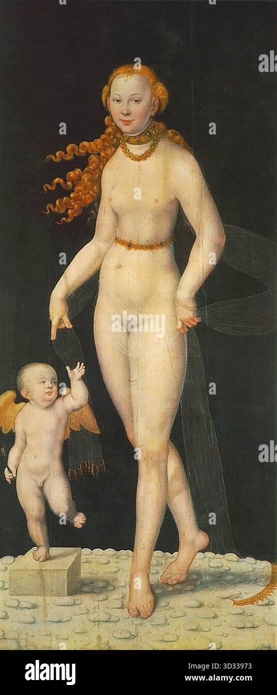 CRANACH, Lucas le jeune (né en 1515, Wittenberg, décédé en 1586, Weimar) Vénus et Amor - bois, 196 x 89 cm Alte Pinakothek, Munich Lucas le jeune était le fils et l'élève de Lucas l'ancien. Il dirige l'atelier de son père à Weimar et travaille comme portraitiste. À côté des portraits, il peignit aussi des peintures allégoriques. Seules quelques œuvres authentiques sont connues. *** Mots-clés : ************* Auteur : CRANACH, Lucas the Younger titre : venus et Amor chronologie : 1551-1600 École : Allemand forme : type de peinture : mythologique Banque D'Images
