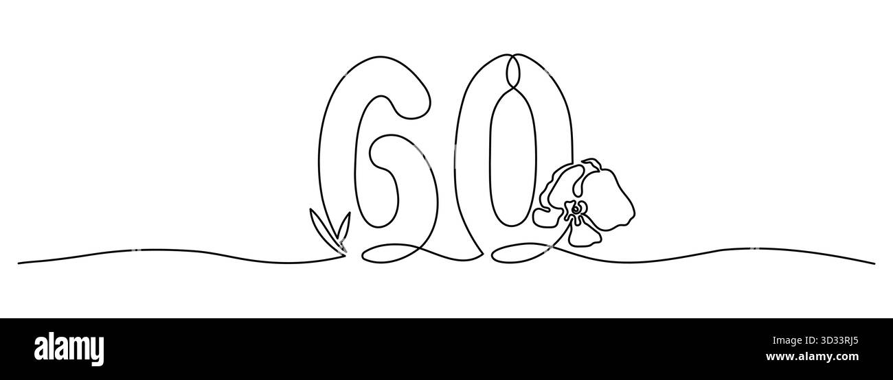 Numéro 60 dessin de ligne continue dans le style monoline d'orchidée florale Illustration de Vecteur