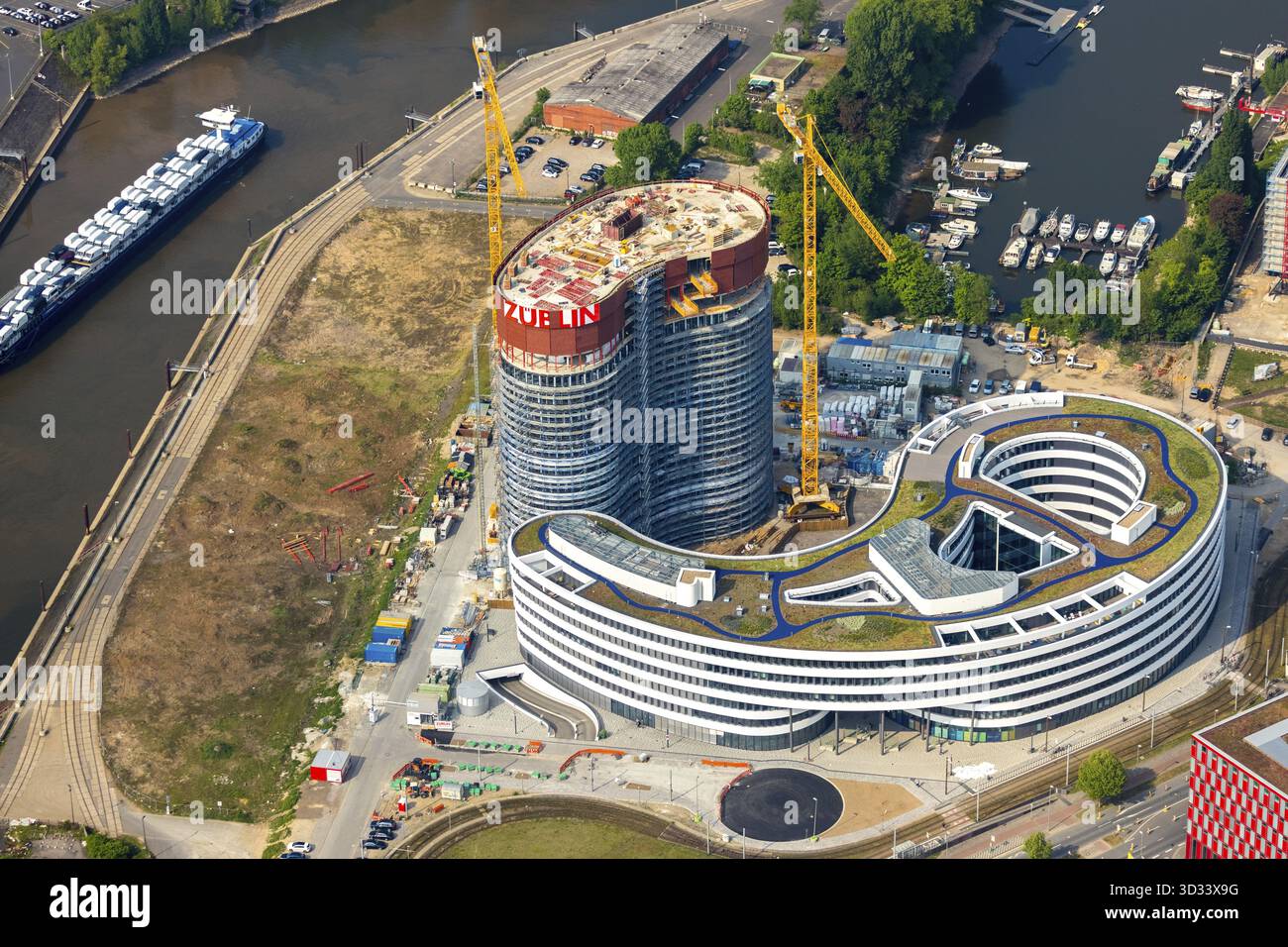 Vue aérienne du chantier du siège de trivago aux portes du port média de Duesseldorf à Duesseldorf dans le quartier III de la RH Banque D'Images