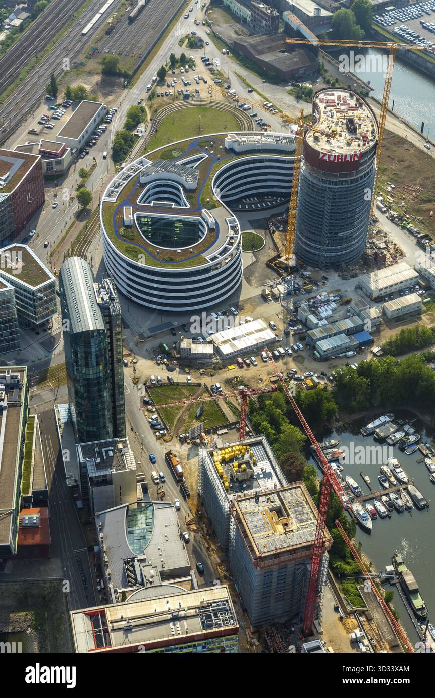 Vue aérienne du chantier du siège de trivago aux portes du port média de Duesseldorf à Duesseldorf dans le quartier III de la RH Banque D'Images