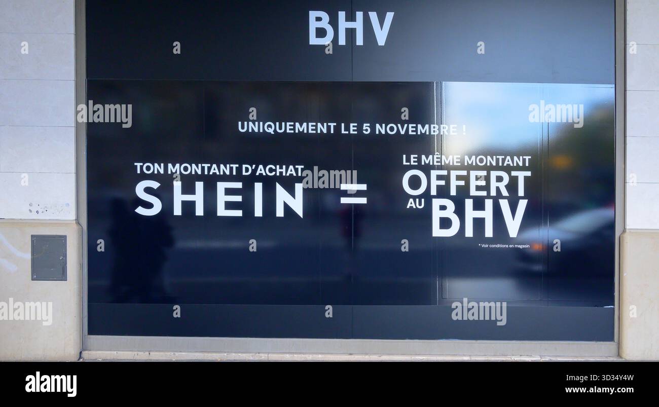 Paris, France, promotion shein au bhv marais à paris le 5 novembre. Banque D'Images