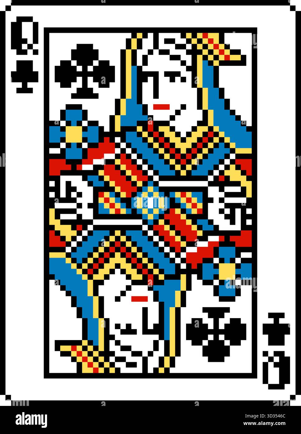 IXEL Art style Queen of Trèfle jouant carte Design Illustration de Vecteur