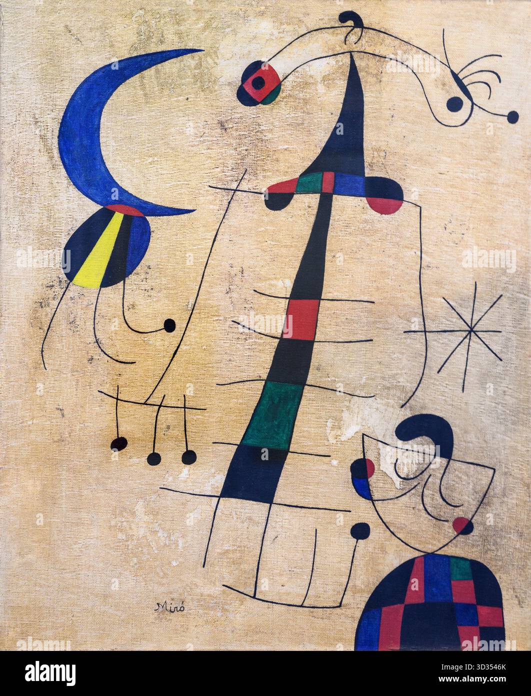 JOAN MIRO 1982-1983., El Companero de la amante, la lamentation des amoureux 1953, huile sur toile. Banque D'Images