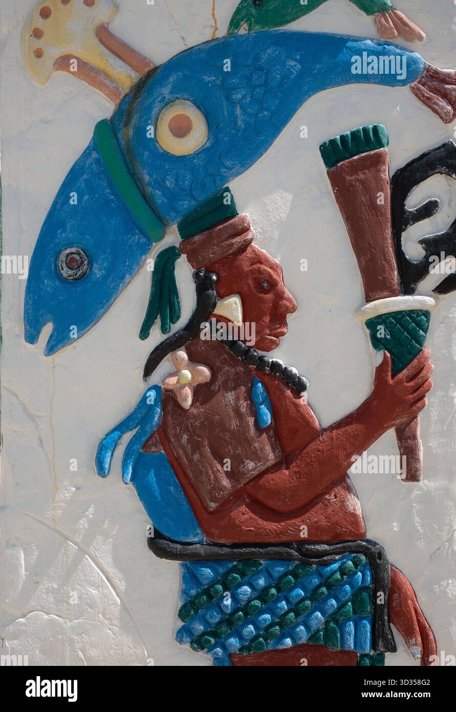 Figure maya sculptée sur le front de mer à Cozumel Mexique Banque D'Images