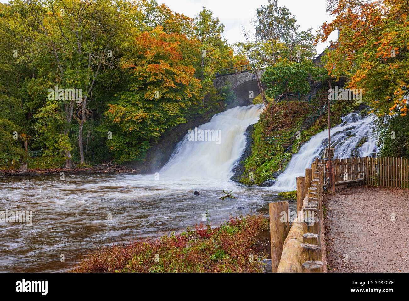 Les cascades de COO près de Stavelot dans les Ardennes belges capturées au début de l'automne. De douces cascades coulent sur les rochers, entourées d'arbres showin Banque D'Images