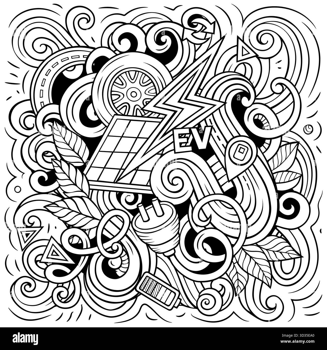 Illustration de véhicules électriques de dessin animé Vector Doodle Illustration de Vecteur