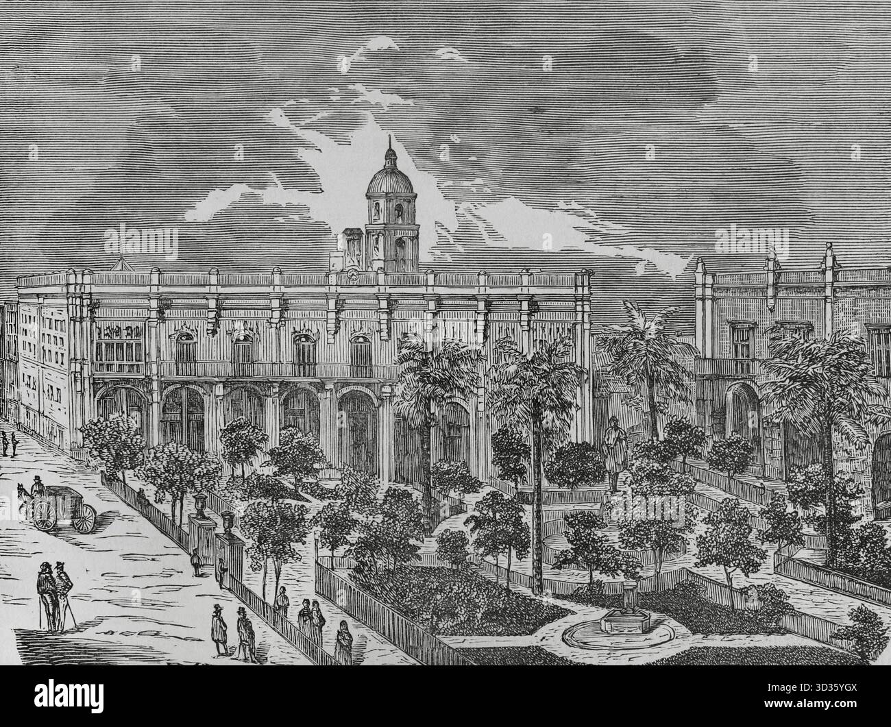 La Havane, Cuba. Vue sur la Plaza de Armas, avec le Palais des capitaines généraux. Gravure. Cronica General de Espana, Historia Ilustrada y Descriptiva de sus Provincias (chronique générale de l'Espagne, histoire illustrée et descriptive de ses provinces), Antilles, 1871. Banque D'Images