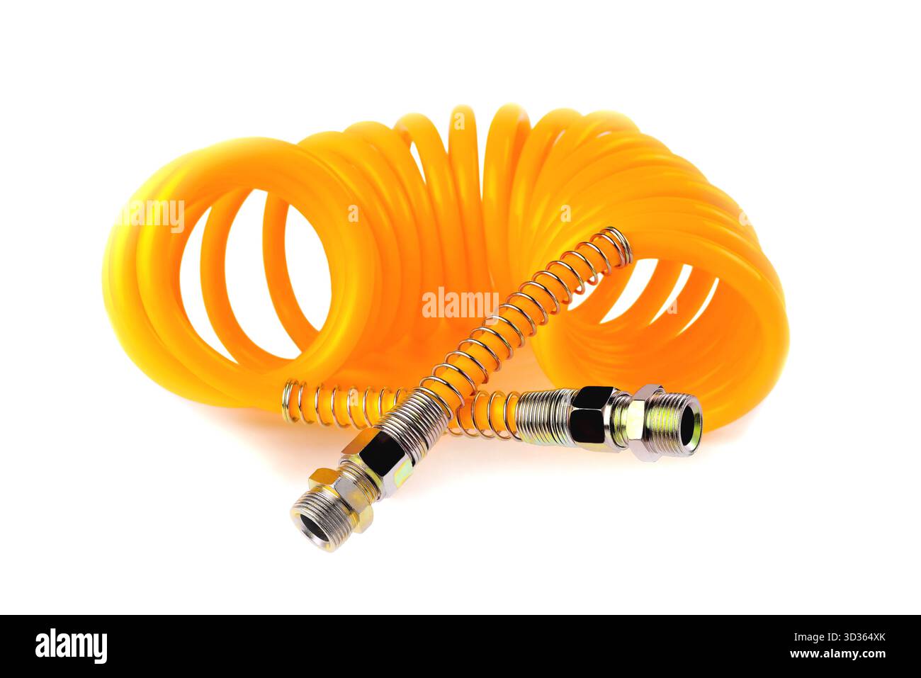 tuyau pneumatique d'un camion pour fournir de l'air comprimé d'un tracteur à une remorque, accessoires de voiture, pièces de voiture, couleur jaune fond blanc selecti Banque D'Images