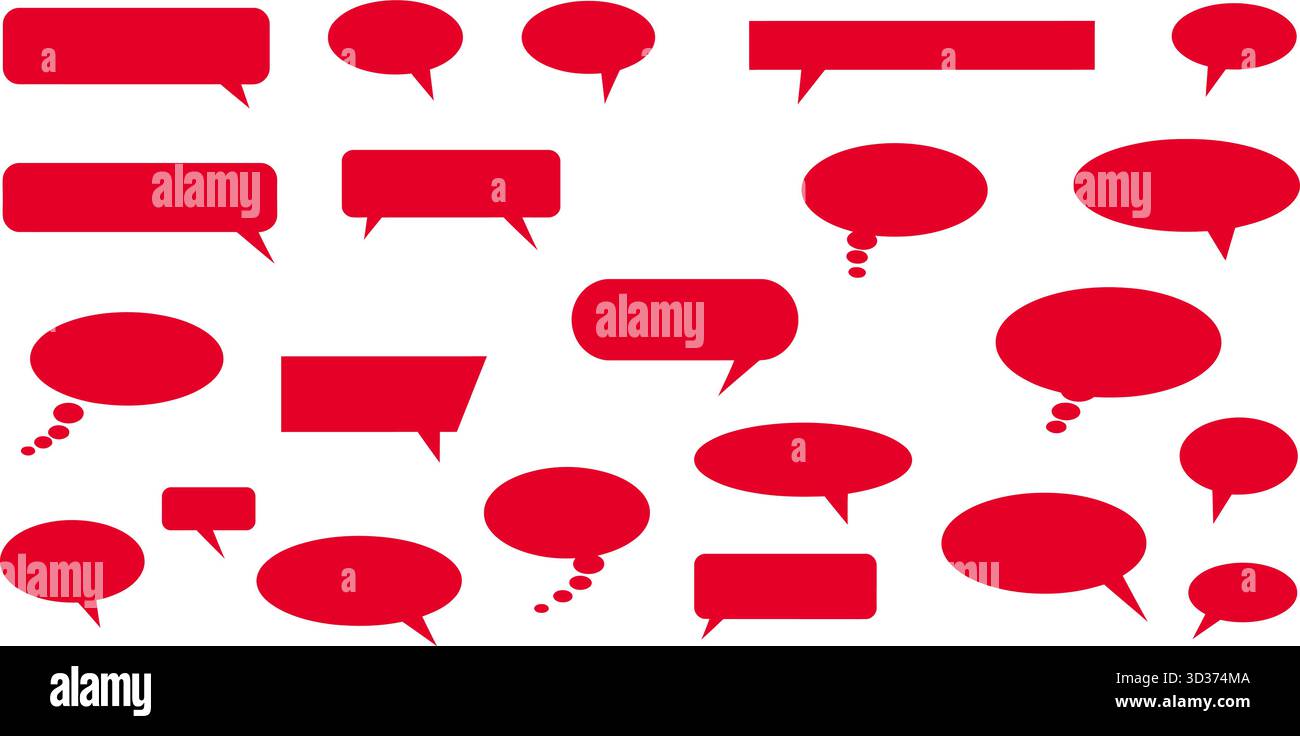 Le vecteur de bulles de parole comiques rouges définit des icônes de conversation de dessin animé isolées Illustration de Vecteur