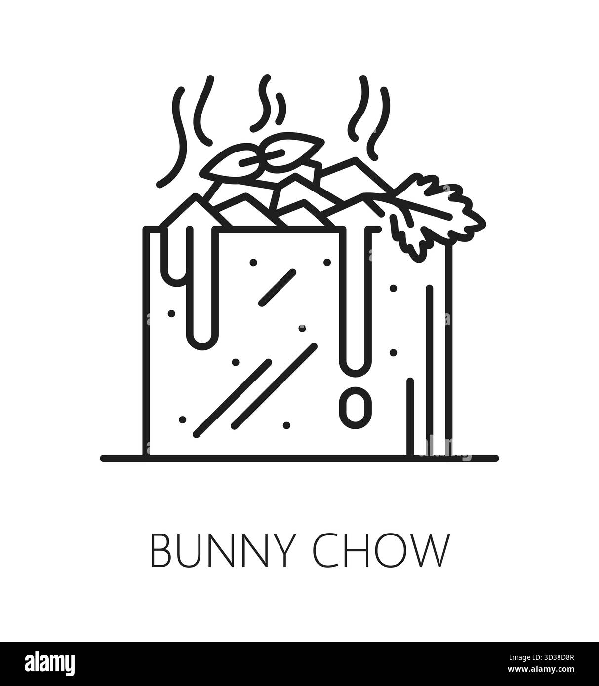 Afrique du Sud Bunny chow, icône de ligne de voyage africaine ou pictogramme. Signe linéaire de tournée d'aventure de pays africain, voyage de vacances en Afrique du Sud ou symbole de vecteur de voyage ou icône avec repas de restauration rapide de lapin chow Illustration de Vecteur