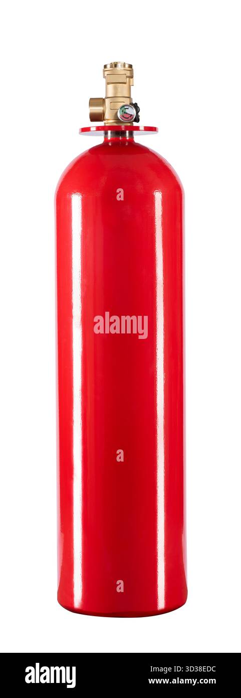 Grand extincteur industriel rouge isolé sur fond blanc Banque D'Images